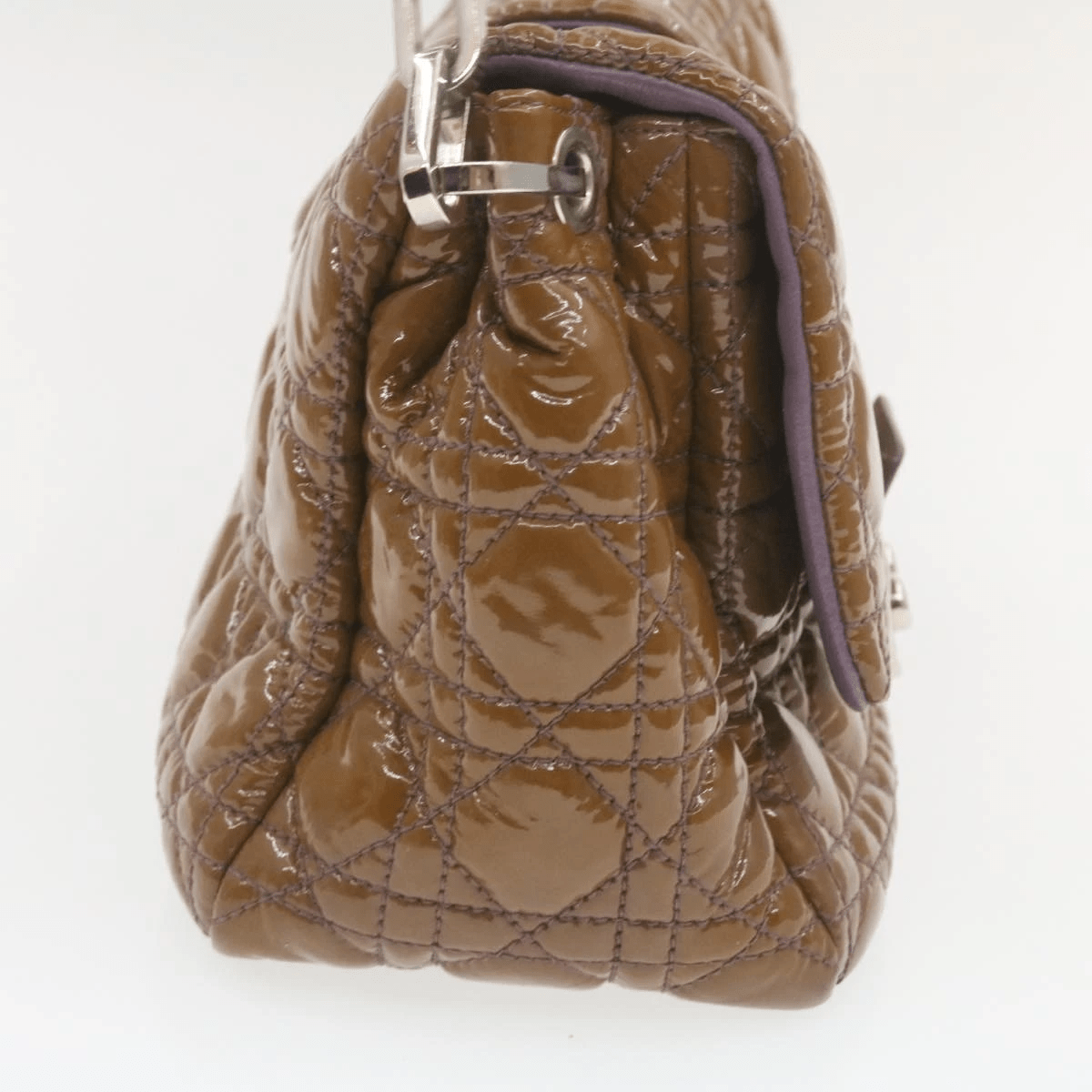CHRISTIAN DIOR Canage Shoulder Bag Patent Leather Brown Auth rd1612