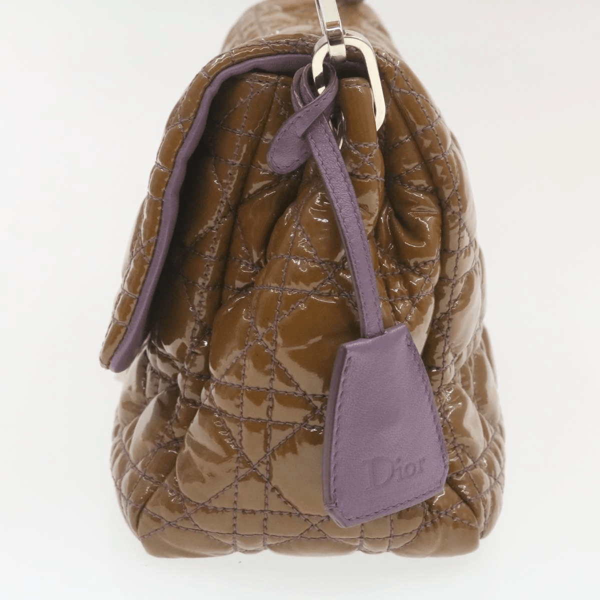 CHRISTIAN DIOR Canage Shoulder Bag Patent Leather Brown Auth rd1612