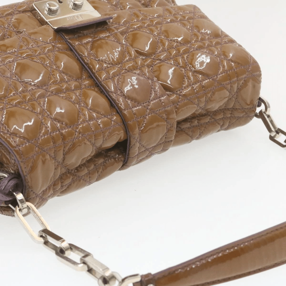 CHRISTIAN DIOR Canage Shoulder Bag Patent Leather Brown Auth rd1612