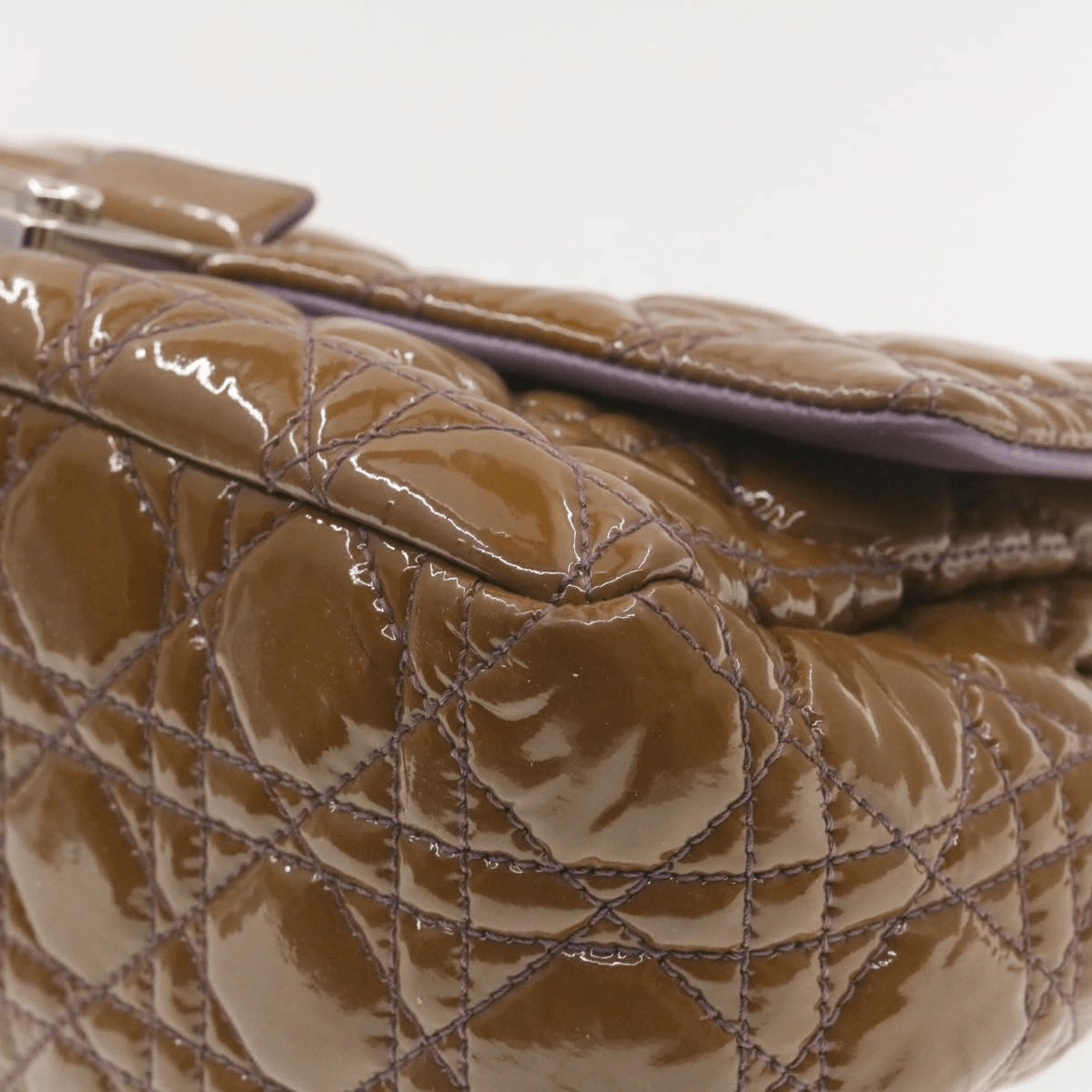 CHRISTIAN DIOR Canage Shoulder Bag Patent Leather Brown Auth rd1612