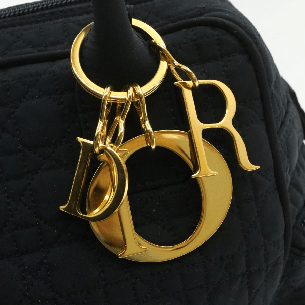 CHRISTIAN DIOR Cannage Hand Bag Black Nylon