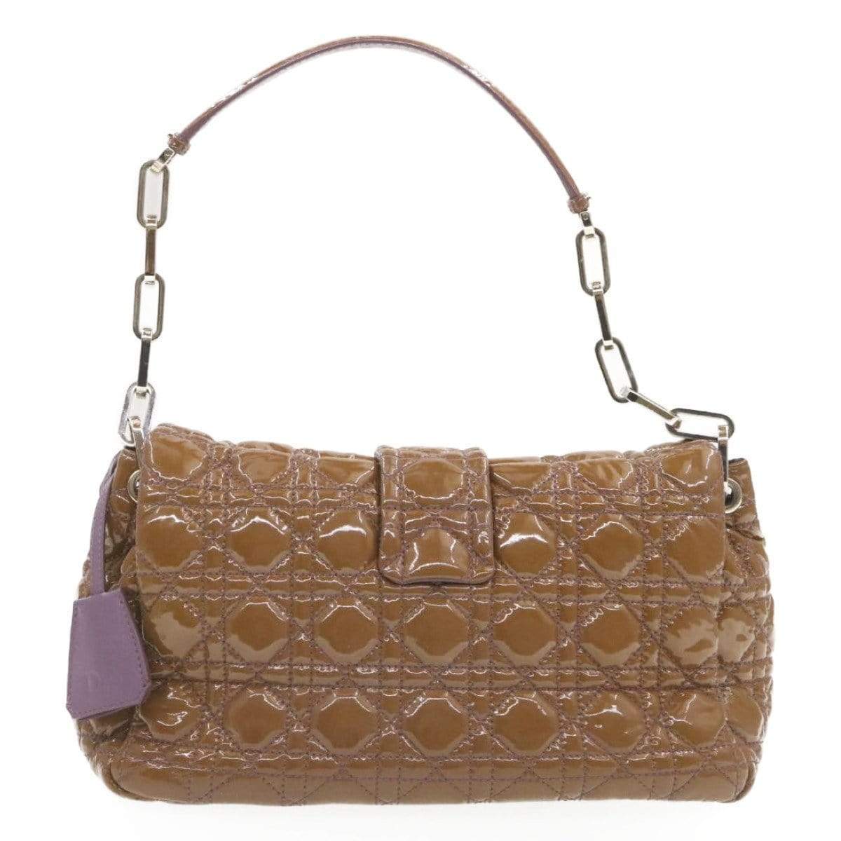 CHRISTIAN DIOR Canage Shoulder Bag Patent Leather Brown Auth rd1612