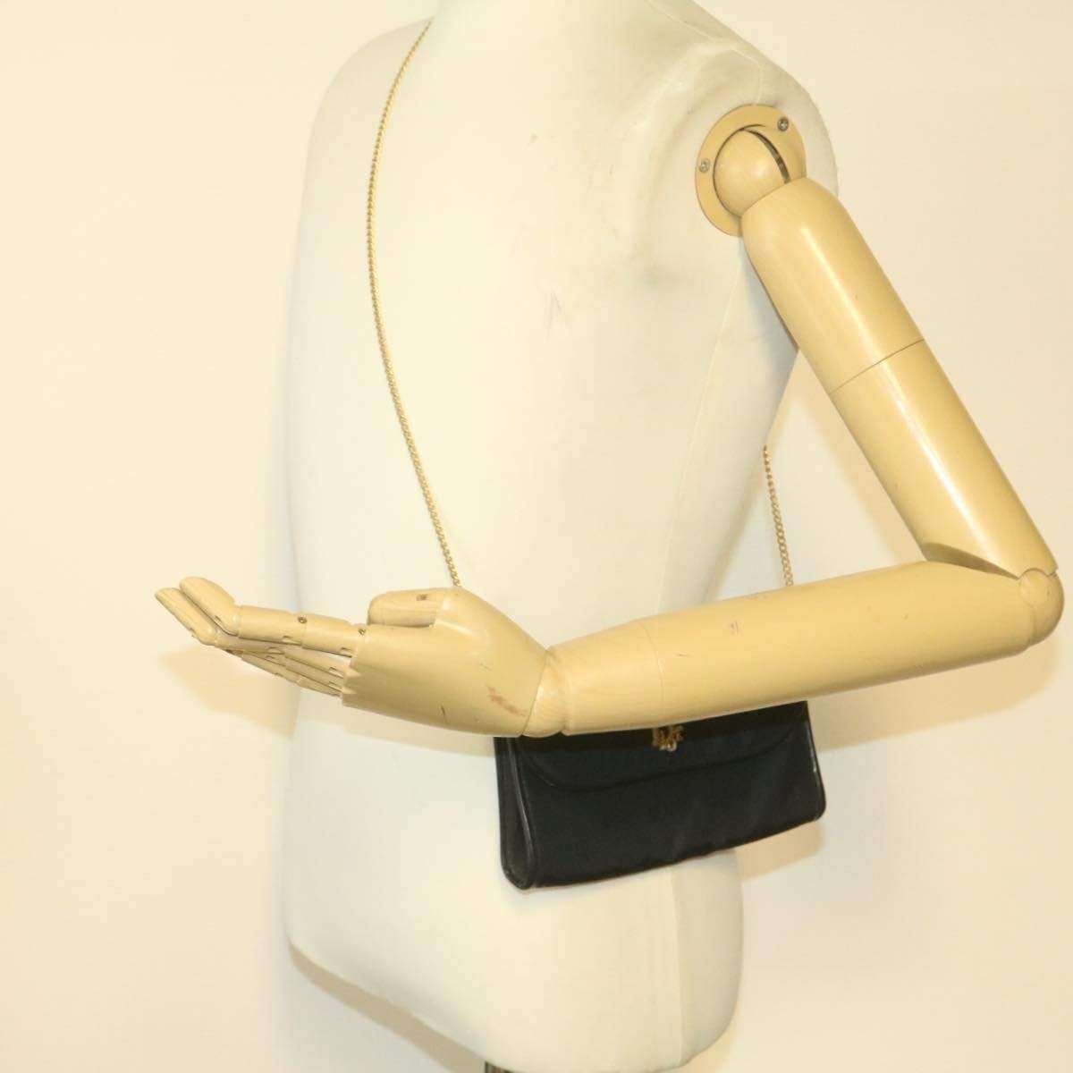 CHRISTIAN DIOR Chain Shoulder Bag Black Canvas Auth 21499 MW2753