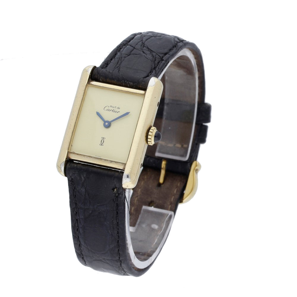 Pre-owned Must De Cartier Gold Plated Ladies 'Ivory Lemon Dial' Mechanical Watch Box and Papers