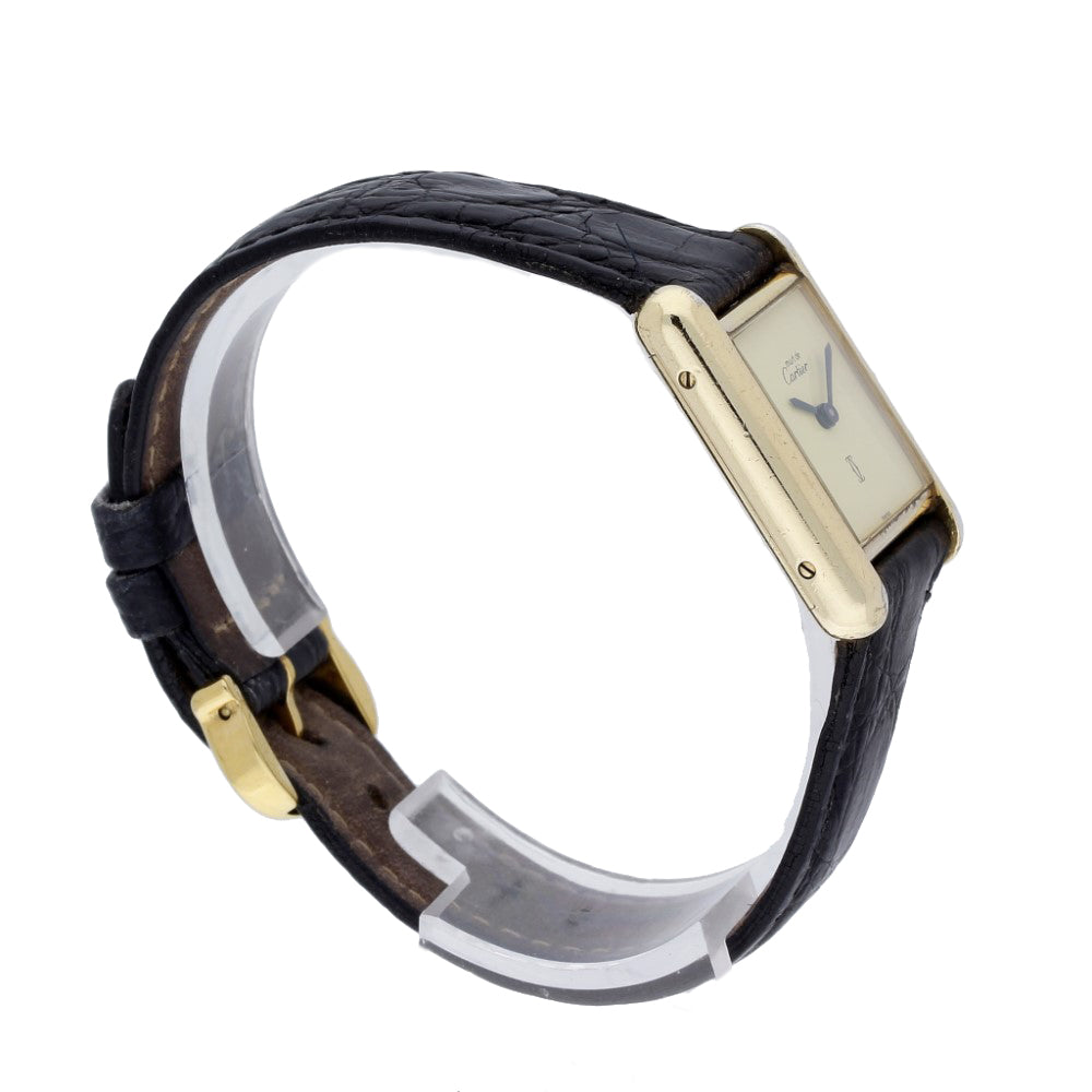 Pre-owned Must De Cartier Gold Plated Ladies 'Ivory Lemon Dial' Mechanical Watch Box and Papers