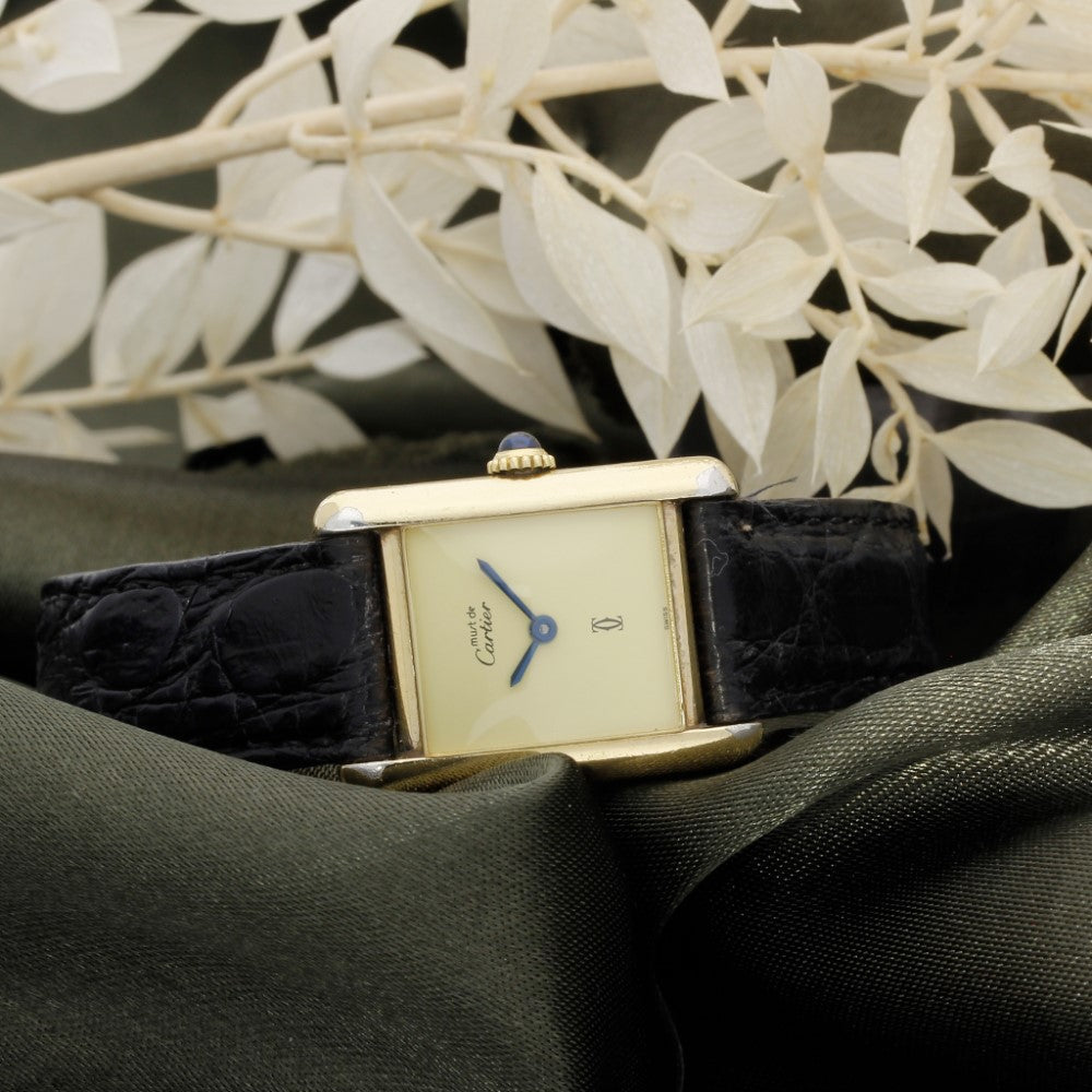 Pre-owned Must De Cartier Gold Plated Ladies 'Ivory Lemon Dial' Mechanical Watch Box and Papers