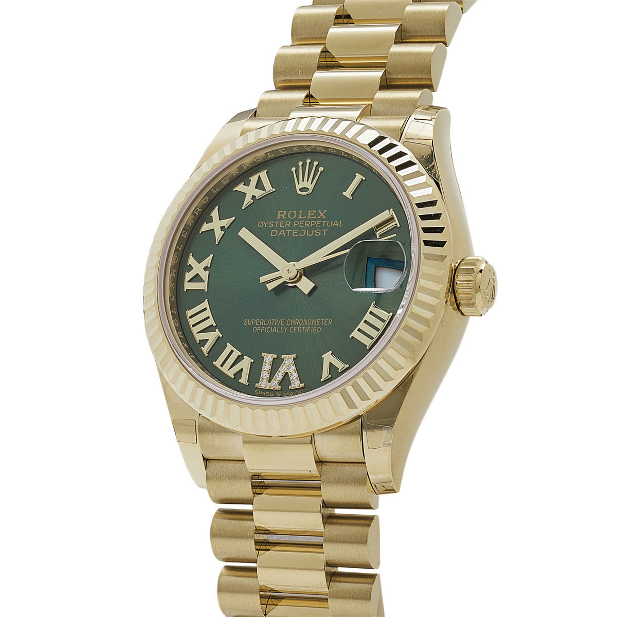 Rolex Datejust 278278 'Ladies' Yellow Gold Diamond Green Dial President (2023)