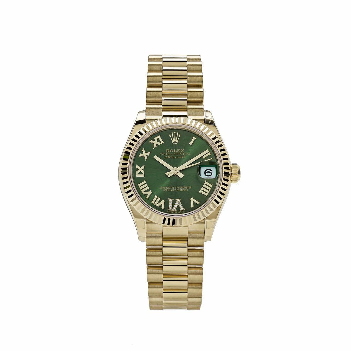 Rolex Datejust 278278 'Ladies' Yellow Gold Diamond Green Dial President (2023)