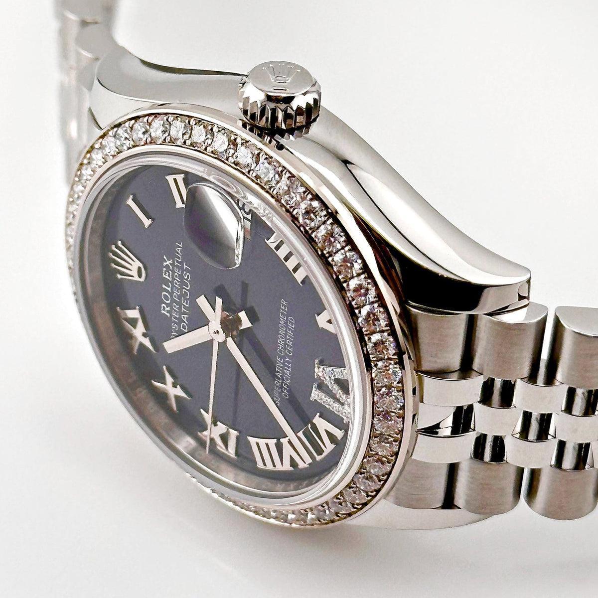 Rolex Datejust 278384RBR 'Ladies' Stainless Steel Diamond Bezel Violet Roman Dial Jubilee
