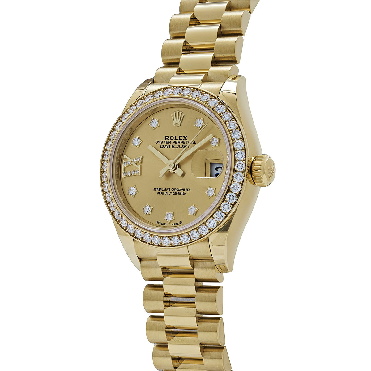 Rolex Datejust 279138RBR 'Ladies' Yellow Gold Champagne Diamond Dial President (2022)