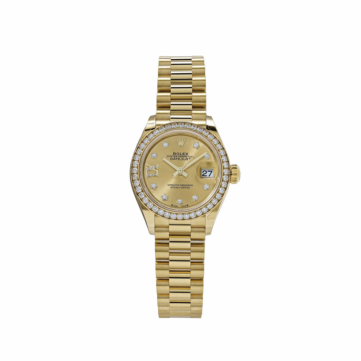Rolex Datejust 279138RBR 'Ladies' Yellow Gold Champagne Diamond Dial President (2022)