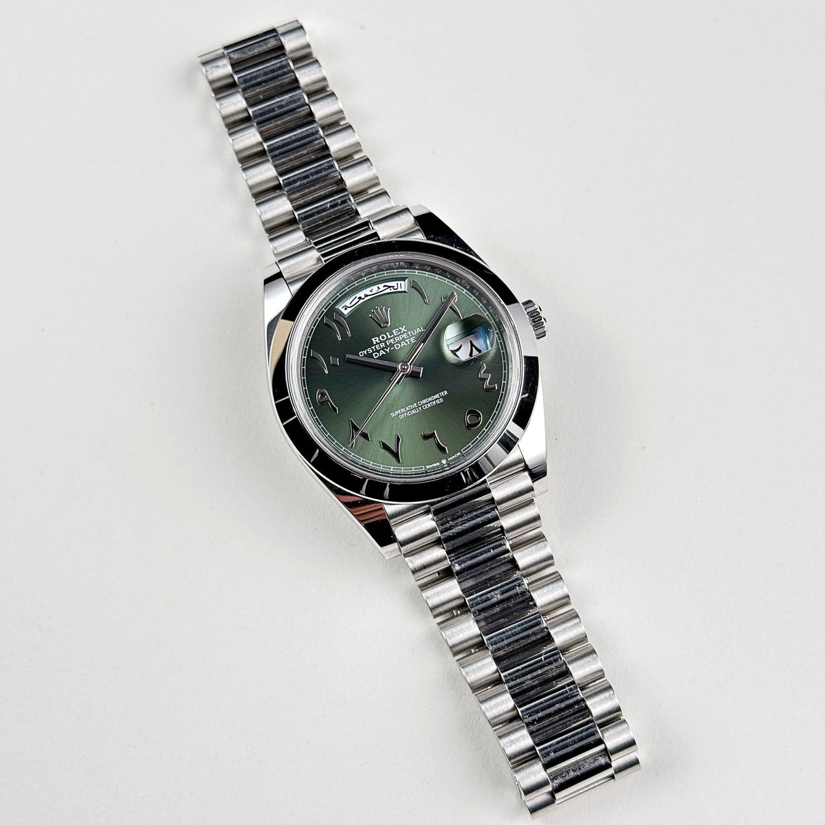Rolex Day-Date 228206 Platinum  Olive Green Arabic Dial