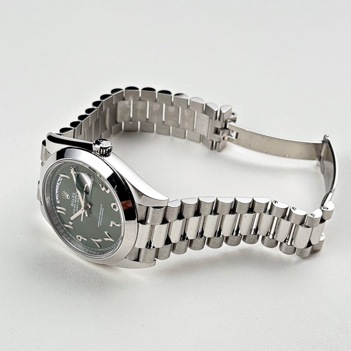 Rolex Day-Date 228206 Platinum  Olive Green Arabic Dial