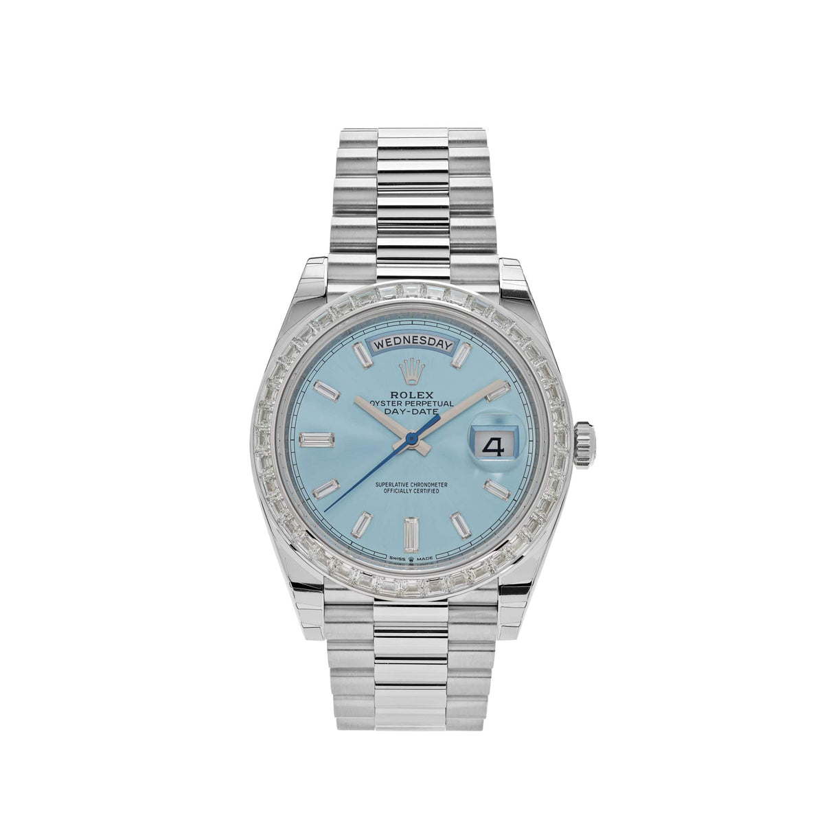 Rolex Day-Date 228396TBR Platinum Diamond Bezel Ice Blue Diamond Dial (2023)