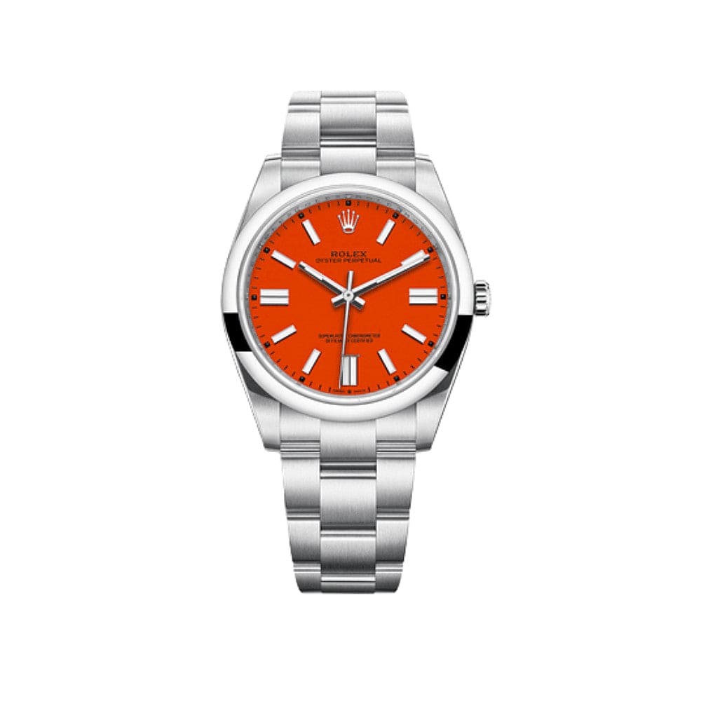 Rolex Oyster Perpetual 126000 Stainless Steel Coral Red Dial