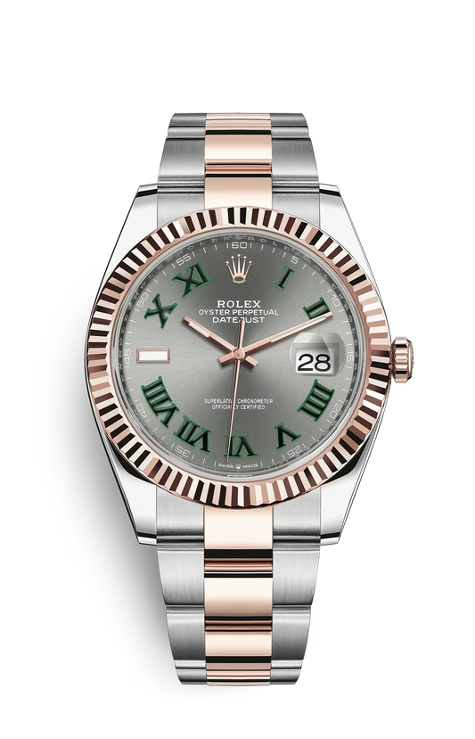 Rolex Date Just 41 'Wimbledon' Rose Gold & Stainless Steel Oyster Bracelet