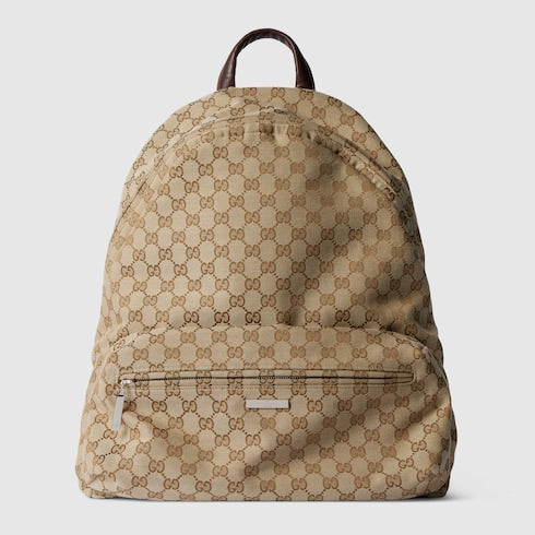 Large Gucci Tag backpack - sand and brown GG canvas