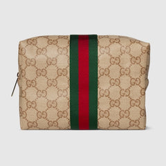 Large cosmetic case with Web - sand and brown GG canvas