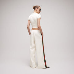 Rib cotton jersey polo shirt with Web - white