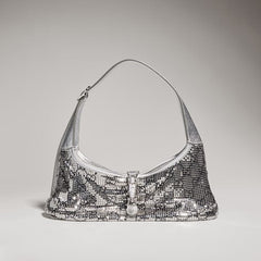 Jackie Slim metallic evening bag - silver and black GG mesh