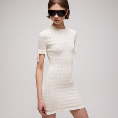 Braided cotton blend dress - white