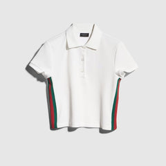 Rib cotton jersey polo shirt with Web - white