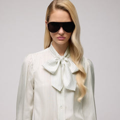 Gucci pinstripe silk shirt with bow - white and light blue