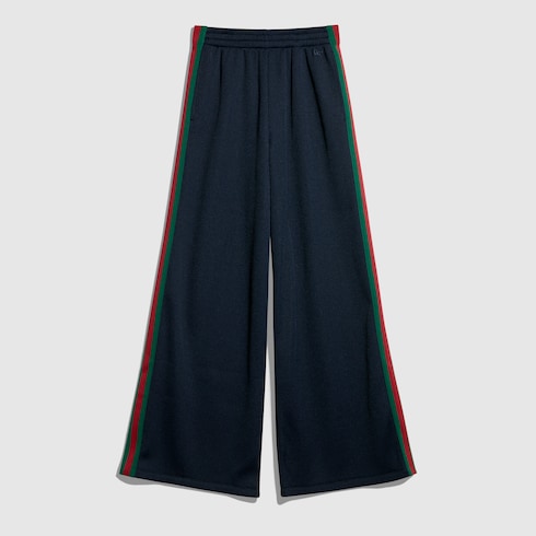 Rib cotton jersey leisure pants with Web - blue