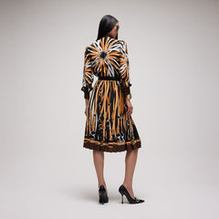 Printed silk chemisier dress - black and brown