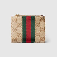 Small wallet with Web - sand and brown GG canvas