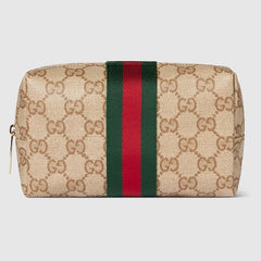 Medium cosmetic case with Web - sand and brown GG canvas