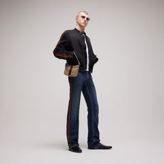Cotton denim pants with Web - blue