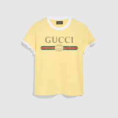 Cotton jersey T-shirt with print - light yellow