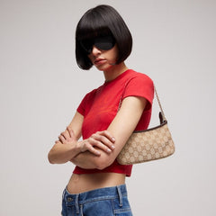 Gossip small shoulder bag - sand and brown GG canvas