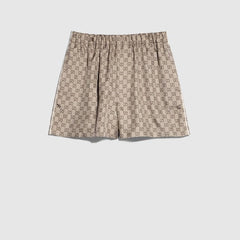 Printed silk twill shorts - beige and dark brown