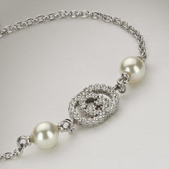 Crystal and pearl bracelet - palladium-toned brass