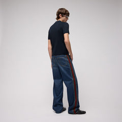Technical knit fabric polo shirt with embroidery - dark blue
