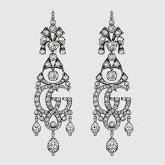 GG Marmont crystal chandelier earrings - palladium-toned brass