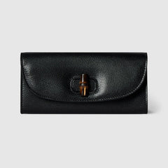 Long wallet with bamboo - black leather