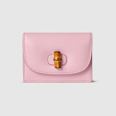 Card case with bamboo - light pink leather