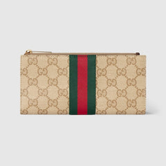 Long wallet with Web - sand and brown GG canvas