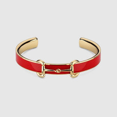 Horsebit bangle bracelet with enamel - red enamel