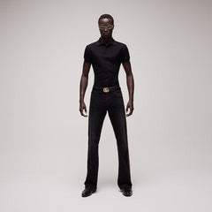 Cotton denim pants with Web - black