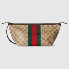 Small GG toiletry case with Web - sand and brown GG canvas