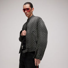 GG cotton denim jacquard zip jacket - dark grey