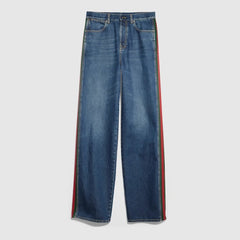 Cotton denim pants with Web insert - blue