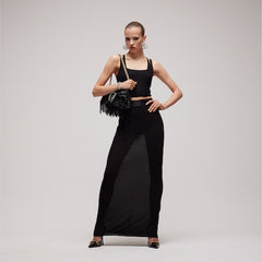 Viscose crêpe jersey long skirt - black