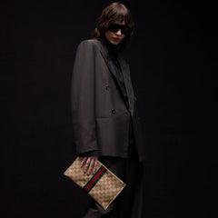 Large pouch with Web - sand and brown GG canvas