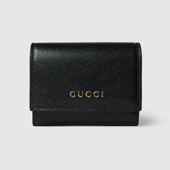 Bi-fold card case with Gucci lettering - black leather