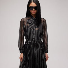 Pinstripe silk organza chemisier dress - black and silver
